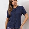 09 pijama microfibra feminino botao detalhe renda de shorts curto azul
