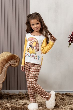 08 pijama microfibra infantil feminino longo estampa xadrez