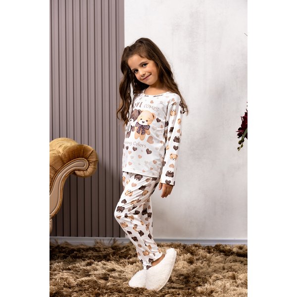 05 pijama infantil microfibra flanelado quentinho feminino estampa de urso