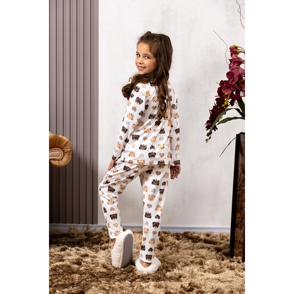 07 pijama infantil microfibra flanelado quentinho feminino estampa de urso