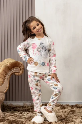 comprar pijama longo plush inverno infantil menina feminino quentinho confortavel fofuxa pijama 4350 4351 gl frente