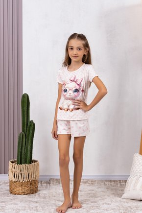 04 pijama infantil feminino microfibra estampa ovelha off verao