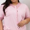 06 pijama feminino microfibra de botao com renda de capri plus size rosa