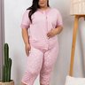 08 pijama feminino microfibra de botao com renda de capri plus size rosa
