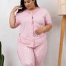 09 pijama feminino microfibra de botao com renda de capri plus size rosa