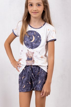 01 pijama feminino infantil microfibra curto estampado urso balao