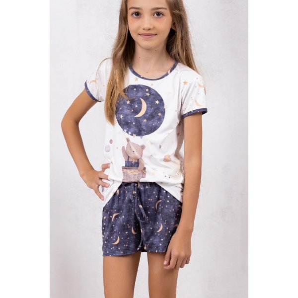 01 pijama feminino infantil microfibra curto estampado urso balao