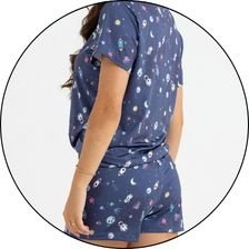 02 pijama curto americano feminino de microfibra azul astronauta