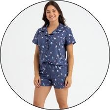 04 pijama curto americano feminino de microfibra azul astronauta