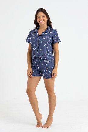 08 pijama curto americano feminino de microfibra azul astronauta