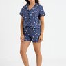 Pijama Curto Americano Feminino De Microfibra Azul Astronauta