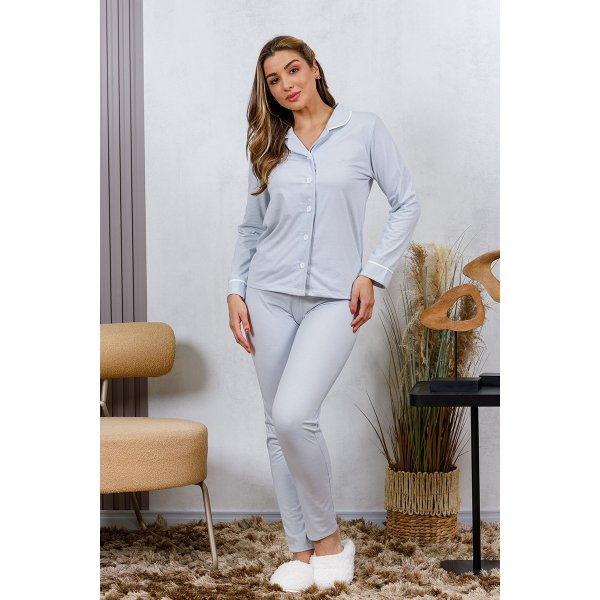 01 pijama longo americano feminino algodao pa azul bebe