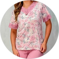 02 pijama microfibra curto feminino de renda com bermuda rosa