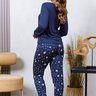 06 pijama longo feminino microfibra flanelado botao rendado azul marinho flor