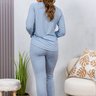 03 pijama longo feminino jacquard microfibra slim azul sofisticado inverno