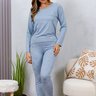 05 pijama longo feminino jacquard microfibra slim azul sofisticado inverno