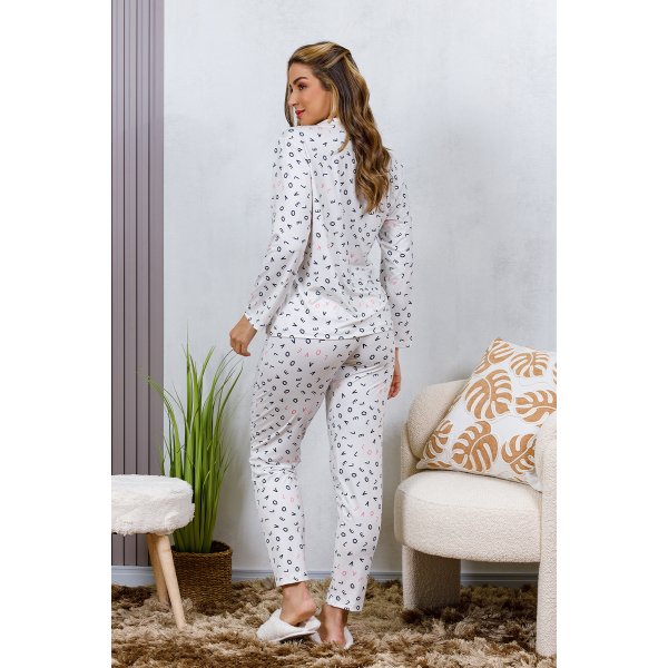 06 pijama longo americano microfibra botao love off