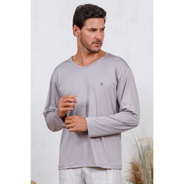 05 pijama longo masculino microfibra inverno cinza sofisticado
