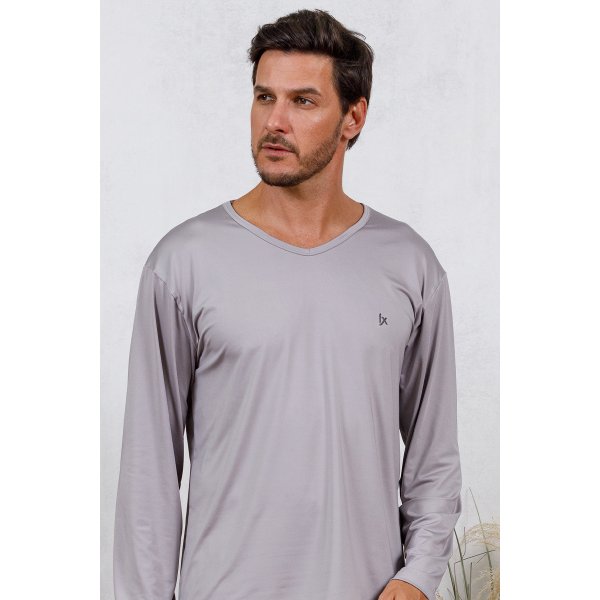 08 pijama longo masculino microfibra inverno cinza sofisticado