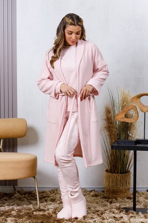 09 roupao longo feminino plush boucle rosa inverno