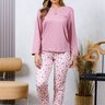Pijama Longo Feminino Térmico Microfibra Com Renda Rosa Calça Estampada