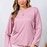 07 pijama longo feminino termico microfibra com renda rosa calca estampada