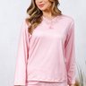 06 pijama longo sofisticado microfibra feminino renda inverno rosa