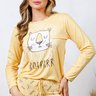 08 pijama longo feminino microfibra flanelado slim amarelo leao