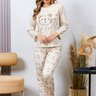 Pijama Longo Feminino Microfibra Flanelado Bege 