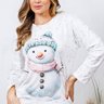 09 pijama longo feminino microfibra flanelado boneco de neve branco