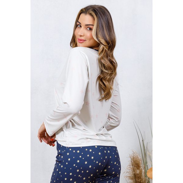 07 pijama longo feminino microfibra flanelado estampa urso