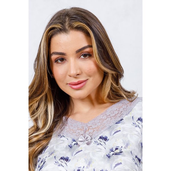 09 camisola manga longa feminina microfibra detalhe em renda cinza orquidea