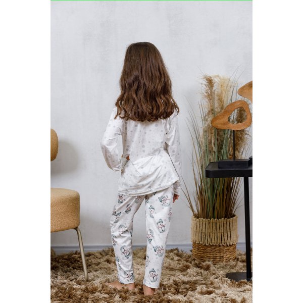 06 pijama longo infantil microfibra flanelado quentinho feminino boneco de neve branco
