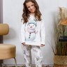 07 pijama longo infantil microfibra flanelado quentinho feminino boneco de neve branco