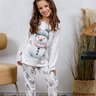Pijama Longo Infantil Microfibra Flanelado Quentinho Feminino Boneco De Neve Branco