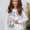 09 pijama longo infantil microfibra flanelado quentinho feminino boneco de neve branco