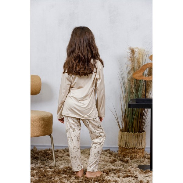 05 pijama longo infantil microfibra flanelado quentinho feminino estampa de urso bege