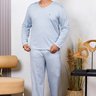 06 pijama longo masculino microfibra flanelado plus size azul claro