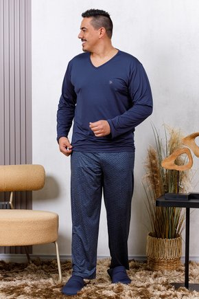 17 pijama longo masculino microfibra flanelado plus size azul claro