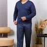 Pijama Longo Masculino Microfibra Flanelado Plus Size Azul Escuro