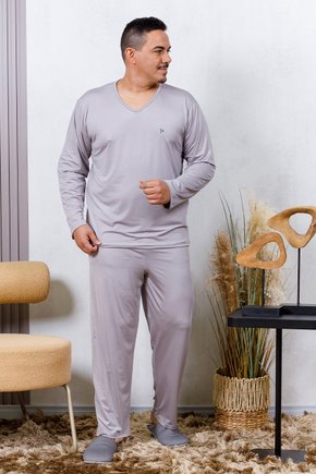 06 pijama longo masculino microfibra plus size de inverno cinza