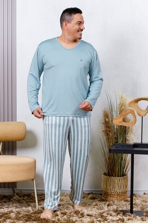 08 pijama longo masculino microfibra plus size de inverno verde