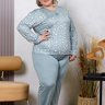 Pijama Longo Plus Size Feminino Microfibra Detalhe Em Renda Verde Flor
