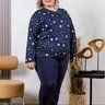 Pijama Longo Microfibra Flanelado Feminino Plus Size De Inverno Detalhe Renda Azul Noite