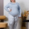 06 pijama longo rendado feminino plus size microfibra azul ceu