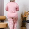 05 pijama longo microfibra flanelado rosa flor com detalhe em renda plus size