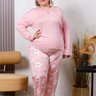 06 pijama longo microfibra flanelado rosa flor com detalhe em renda plus size