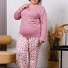 06 pijama longo microfibra flanelado rosa antigo flor com detalhe em renda plus size