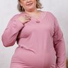Pijama Longo Microfibra Flanelado Rosa Antigo Flor Com Detalhe Em Renda Plus Size 