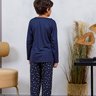 05 pijama longo microfibra flanelado masculino infantil azul estampa estrela